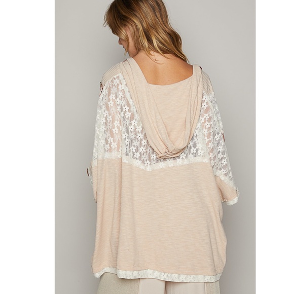 "The Justine" Oat Oversized Peace Sign Hooded Top - Picture 3 of 4